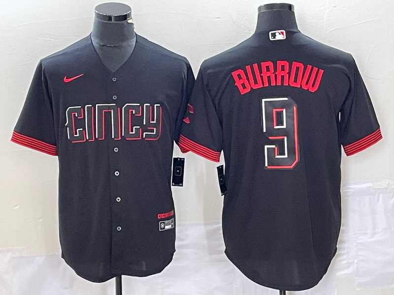Men%27s Cincinnati Reds #9 Joe Burrow Black 2023 City Connect Cool Base Stitched Baseball Jersey